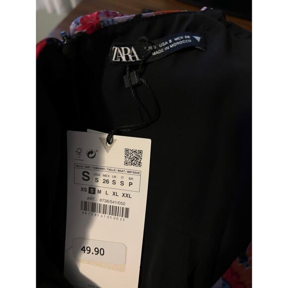 Zara New Floral Draped Low Plunge Neck Dress Size Small - Picture 10 of 10